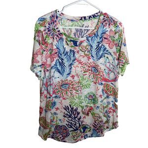 Casey Key T-Shirt Women's 1X Short Sleeve Colorful Round Neck Printed Shirt Top